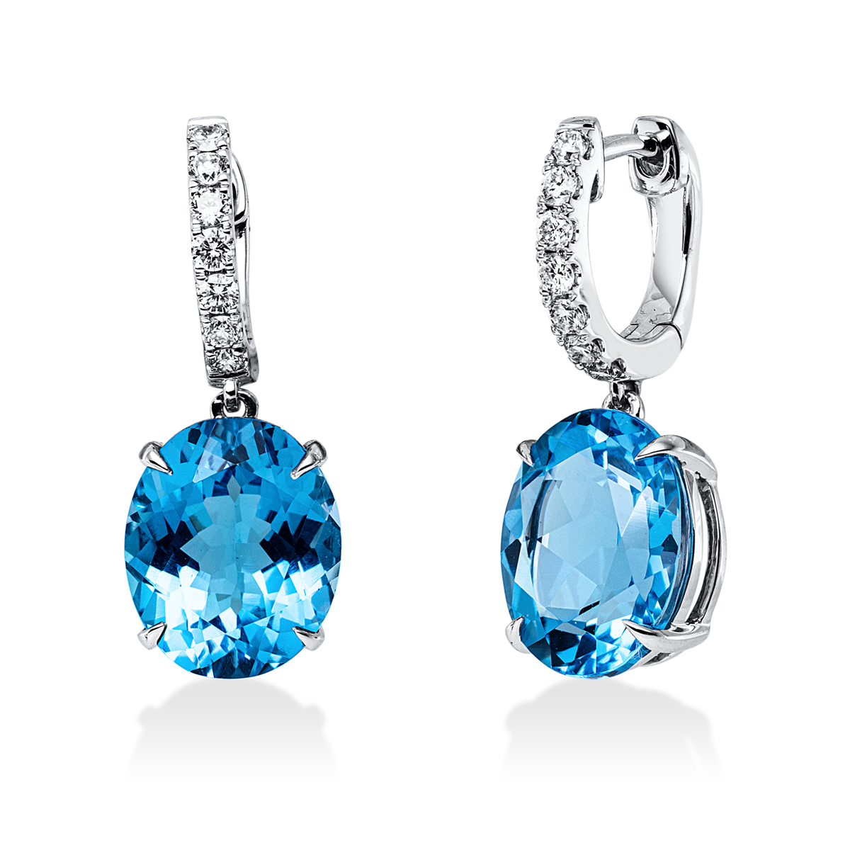 diamond full cut topaz colored stone fashion earrings in white gold
