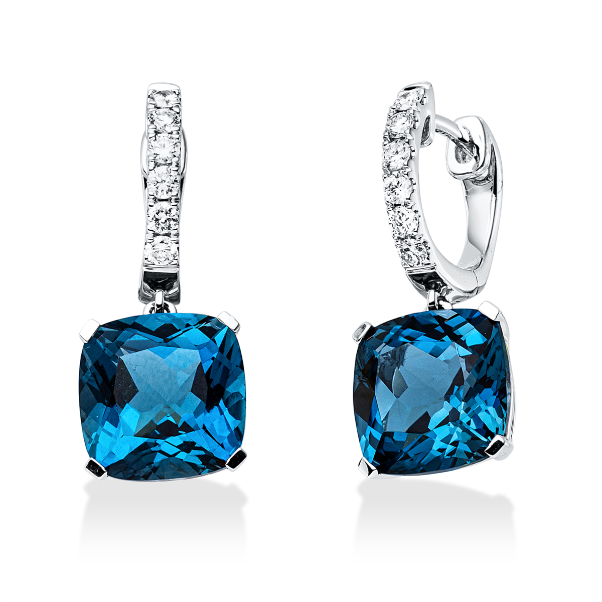 diamond full cut topaz colored stone fashion earrings in white gold