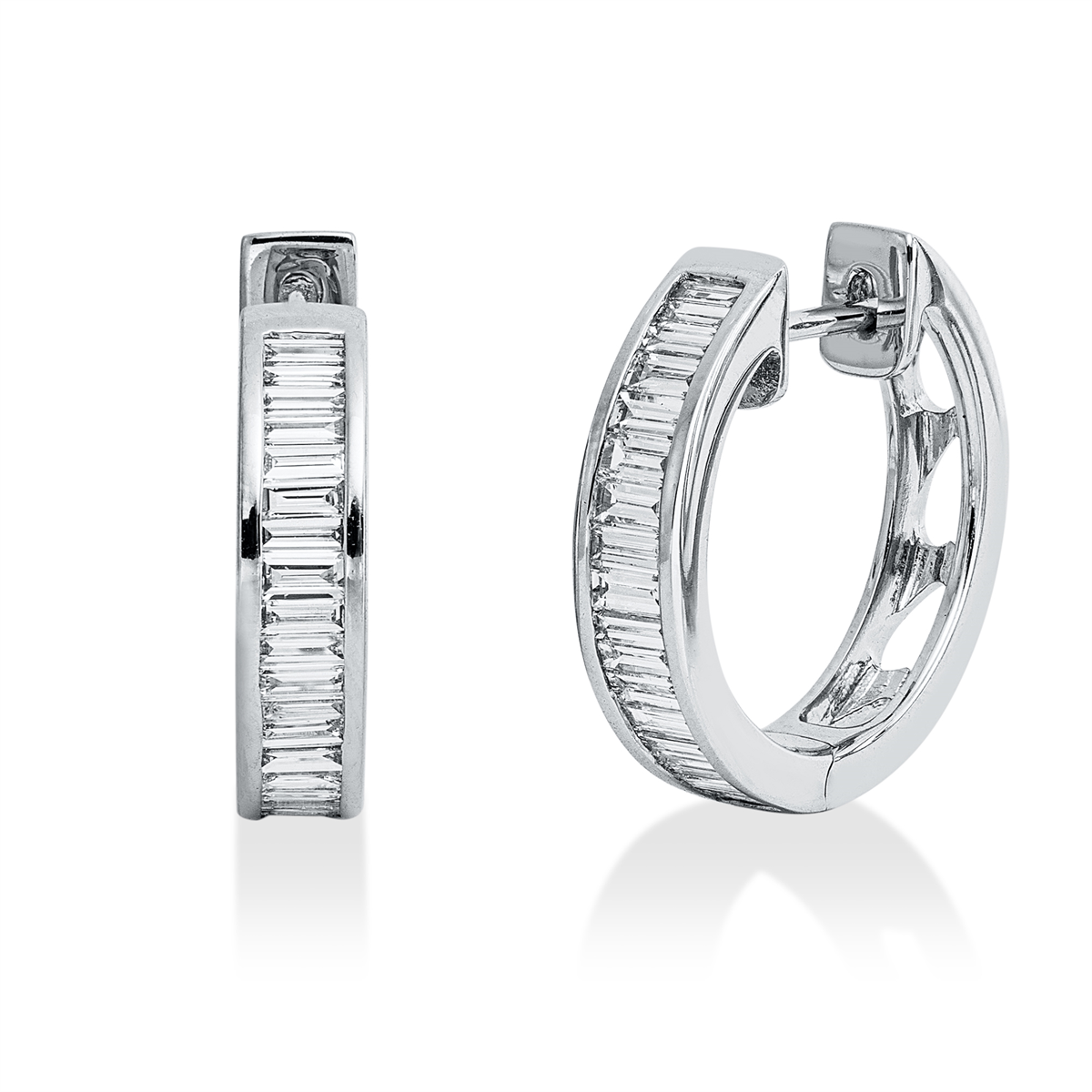 baguette baguette hoops & huggies in white gold
