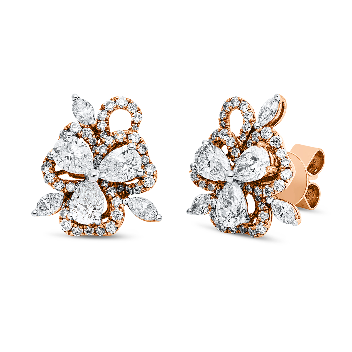 diamond full cut multi-stone studs in red gold / white gold