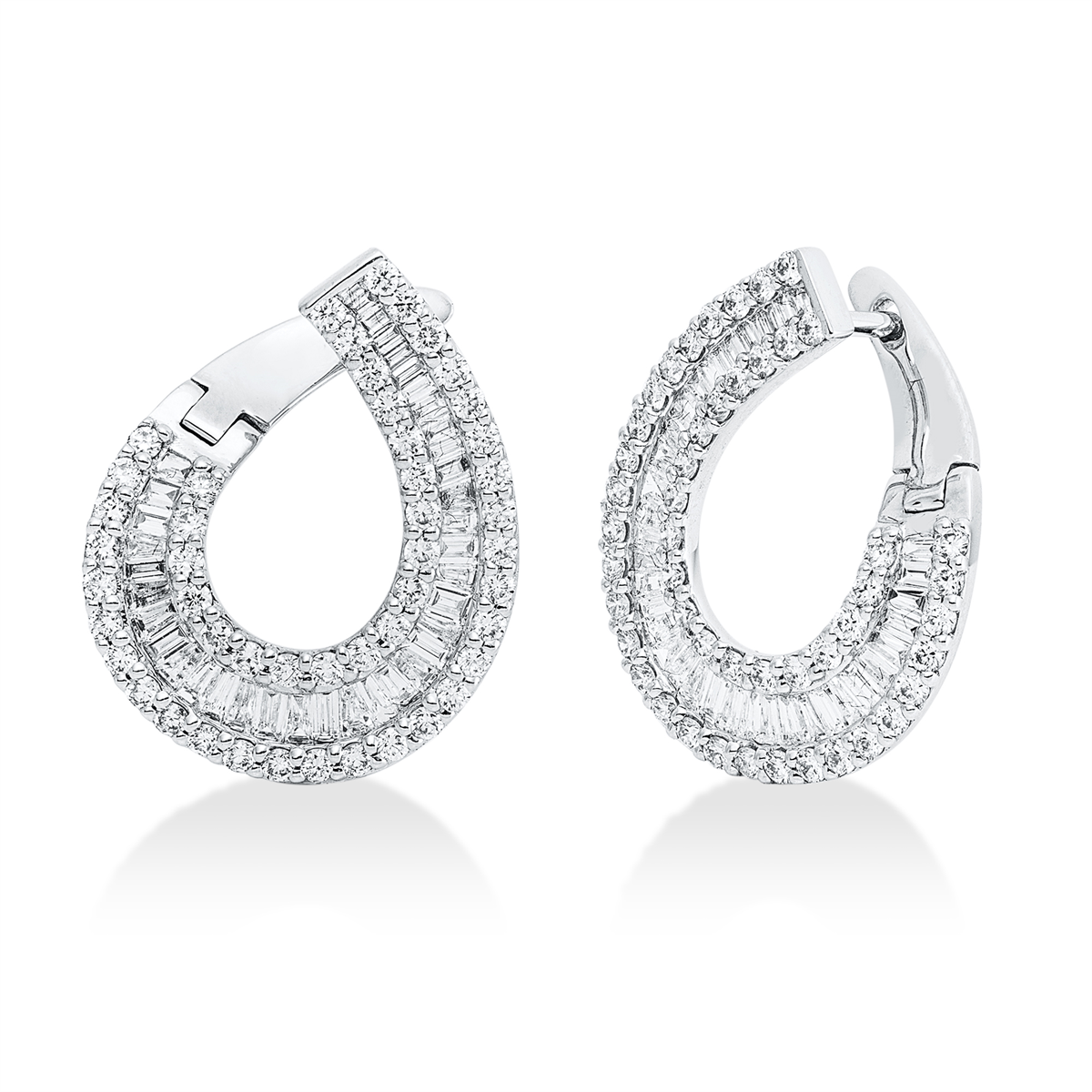 diamond full cut baguette earrings in white gold