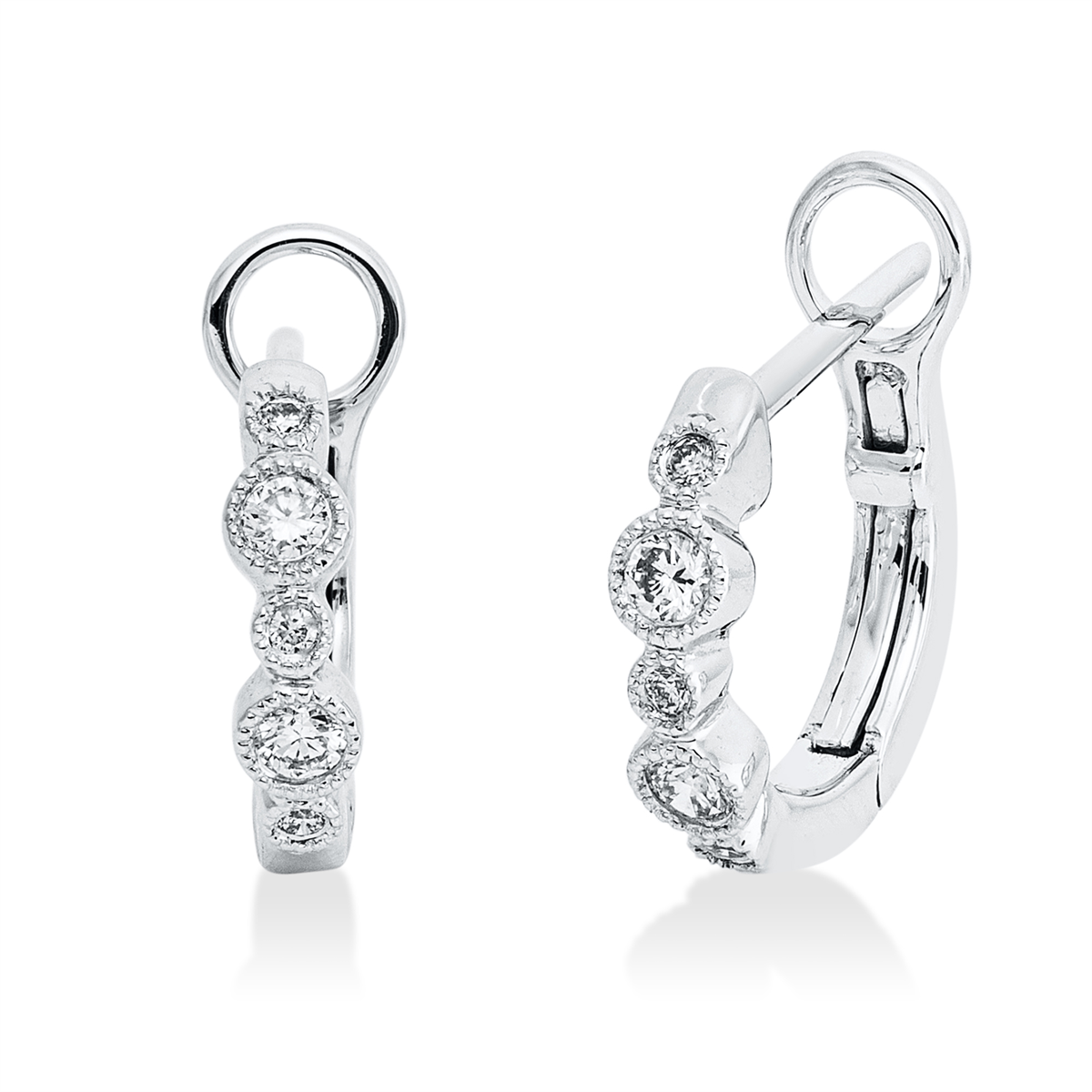 diamond full cut modern woman hoops & huggies in white gold
