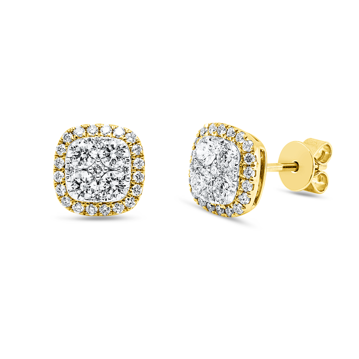 diamond full cut illusion classic studs in yellow gold / white gold