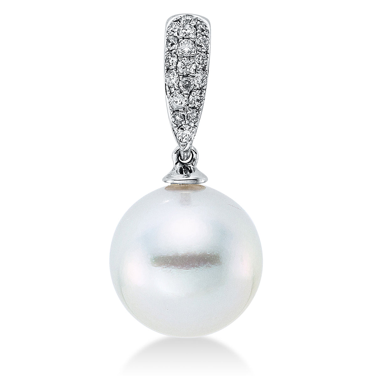 diamond full cut pearl pendant in white gold