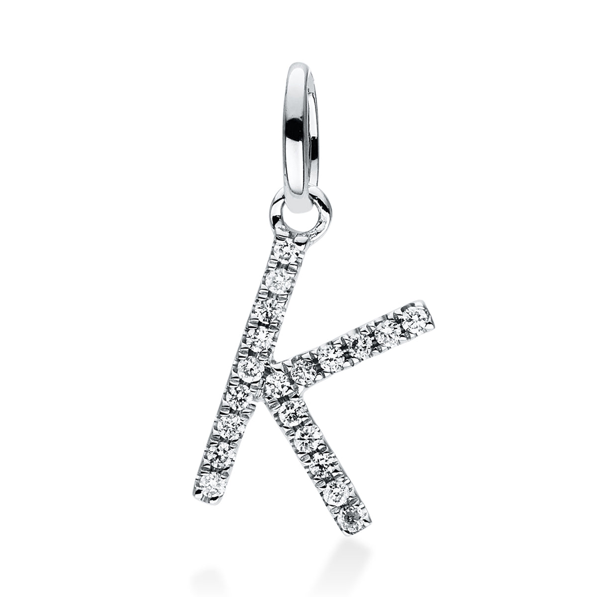 diamond full cut letter pendant in white gold