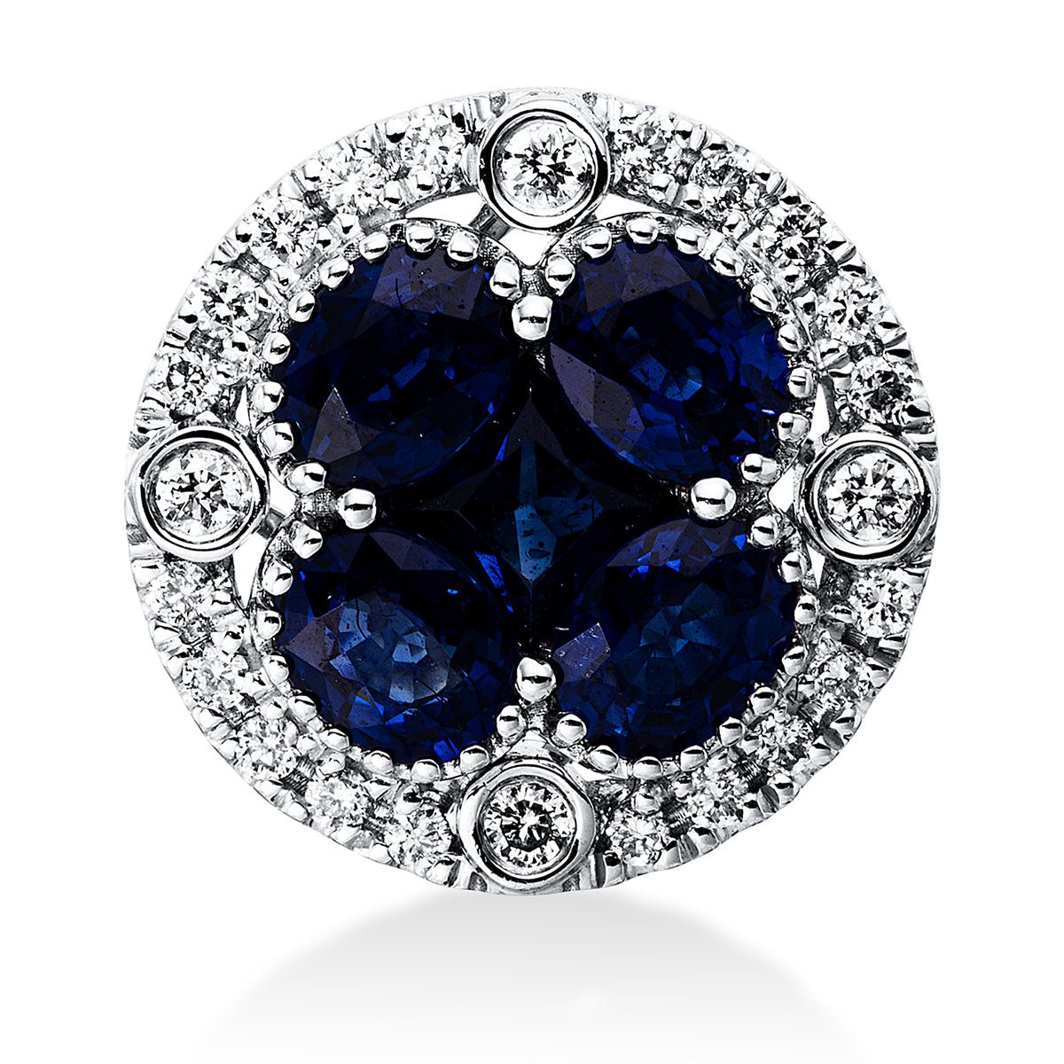 diamond full cut sapphire colored stone classic pendant in white gold