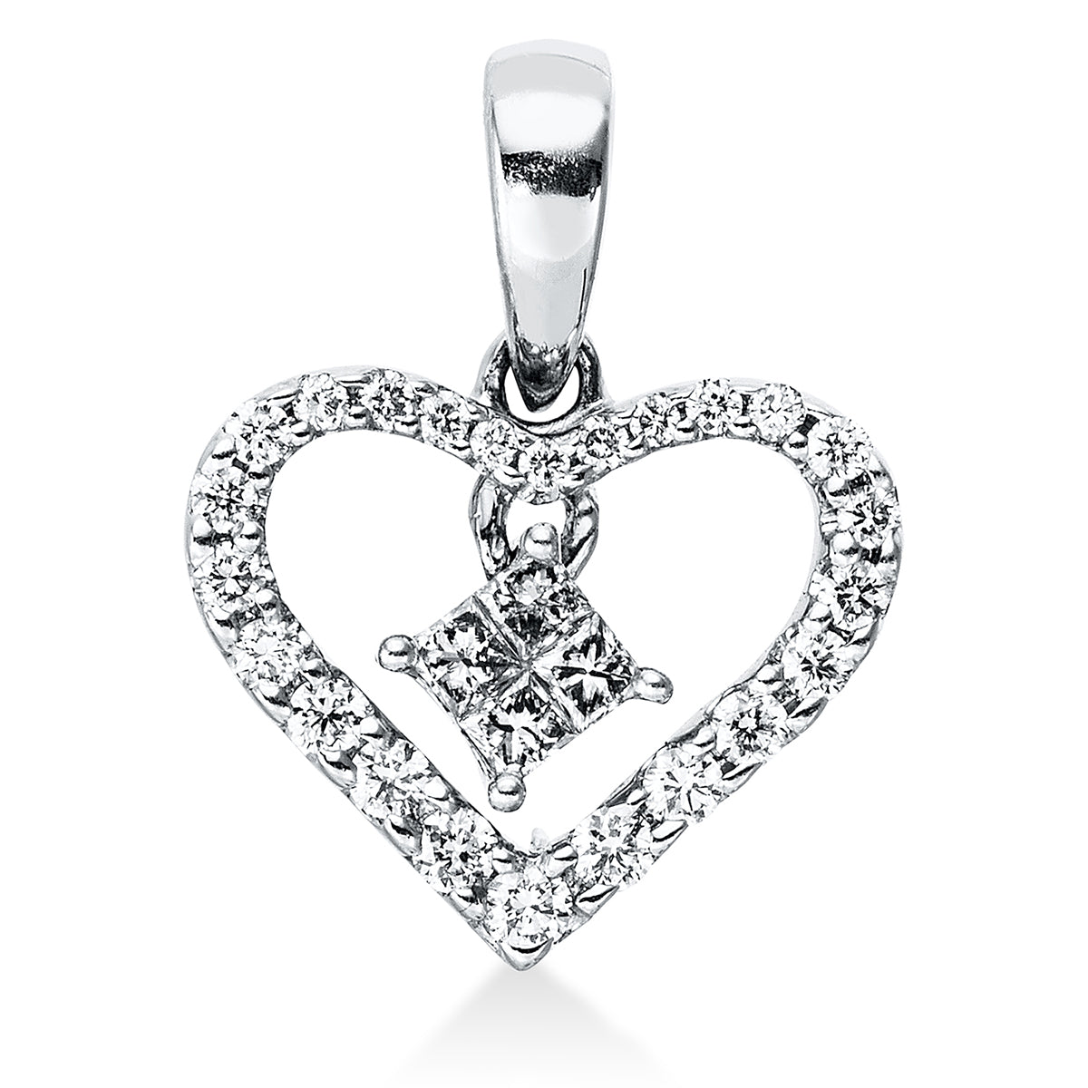 diamond full cut heart pendant in white gold