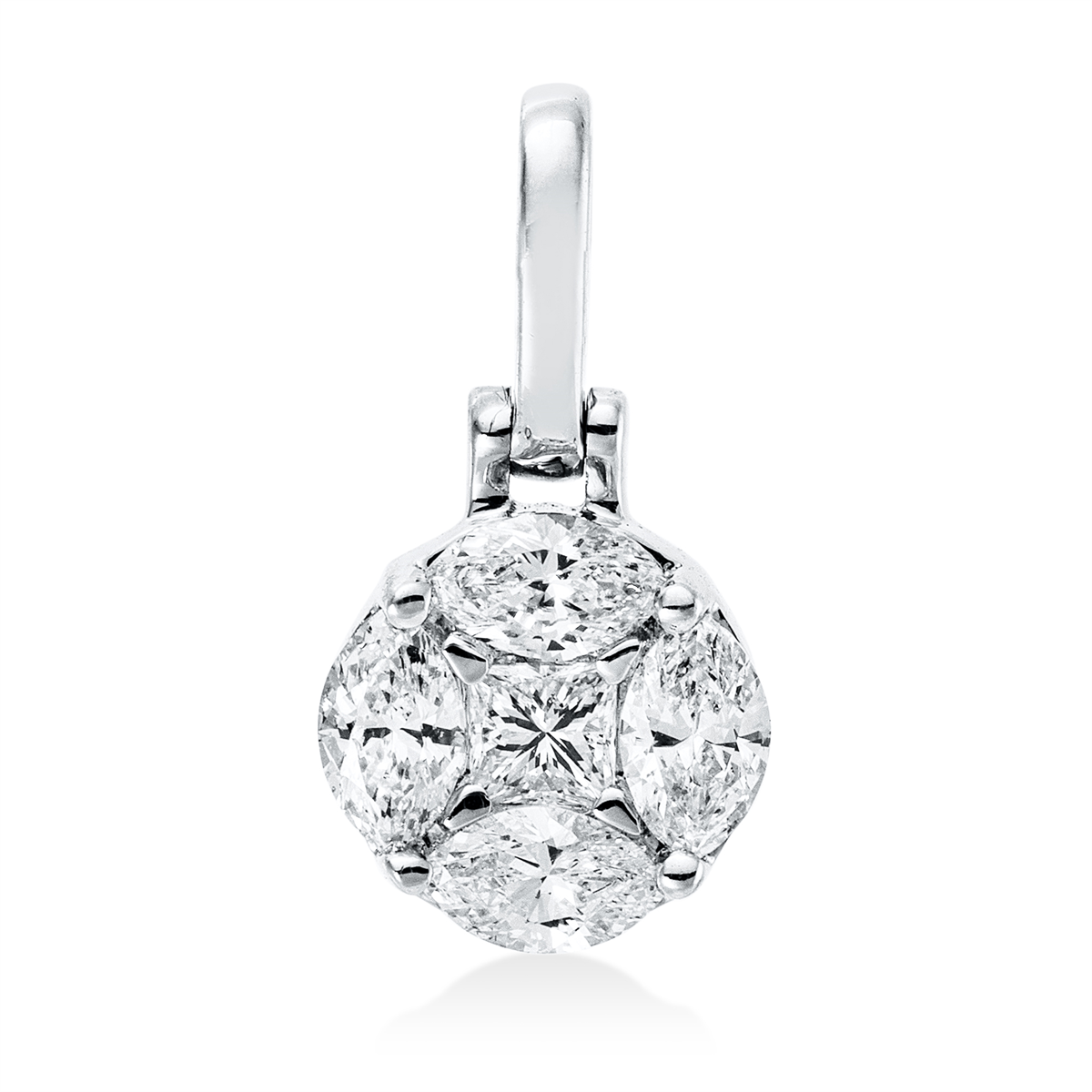 princess baguette illusion pendant in white gold