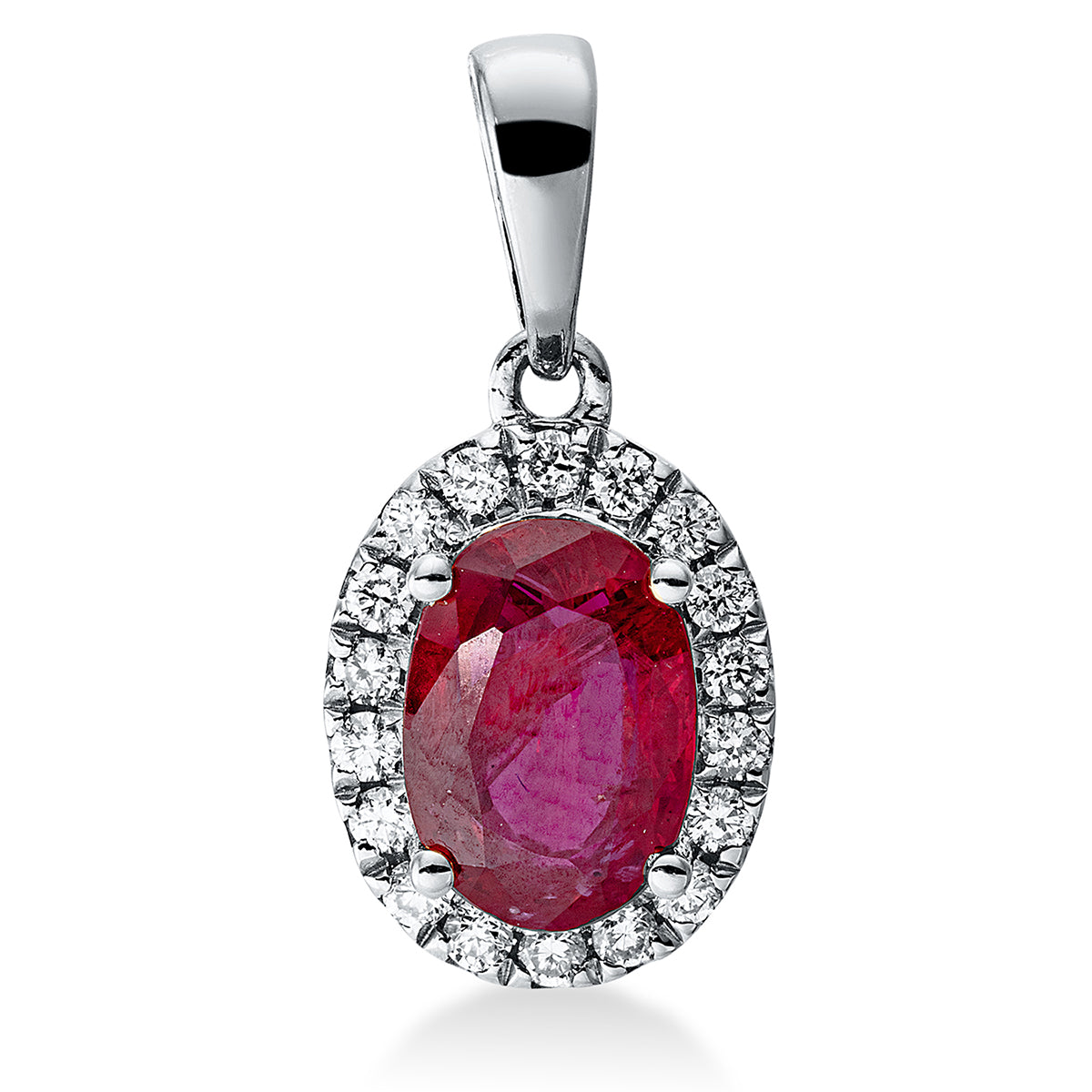 diamond full cut ruby colored stone classic pendant in white gold