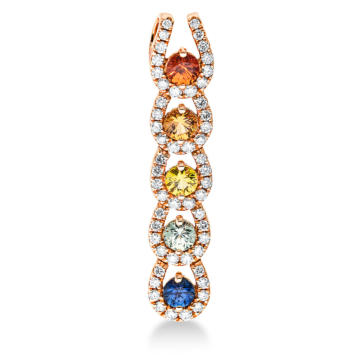 diamond full cut sapphire rainbow & multicolor pendant in red gold