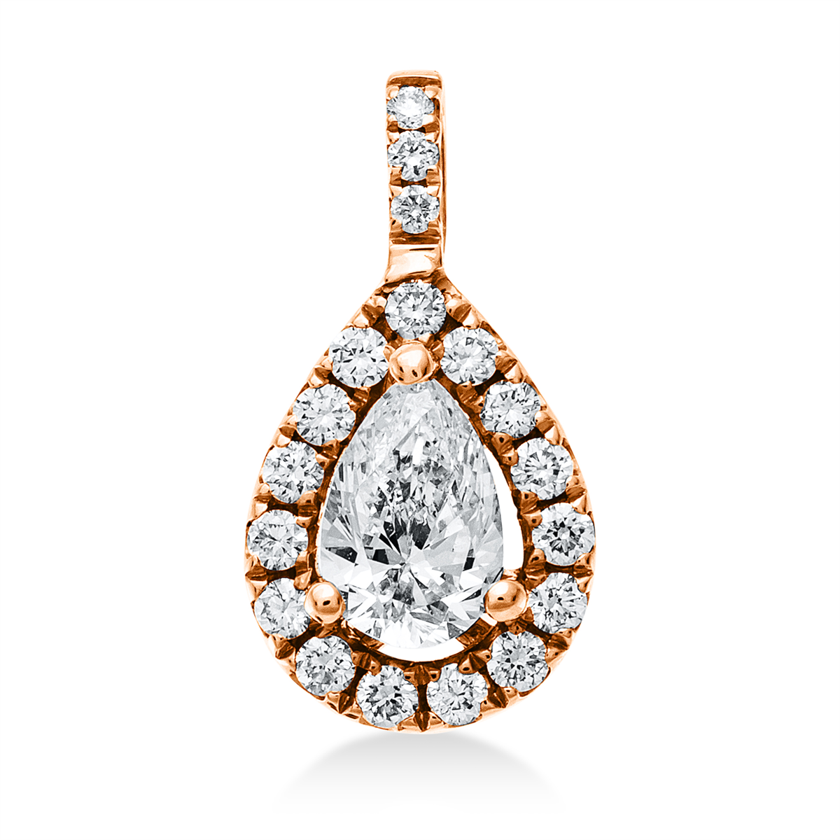 diamond full cut solitaire with accent stones pendant in red gold