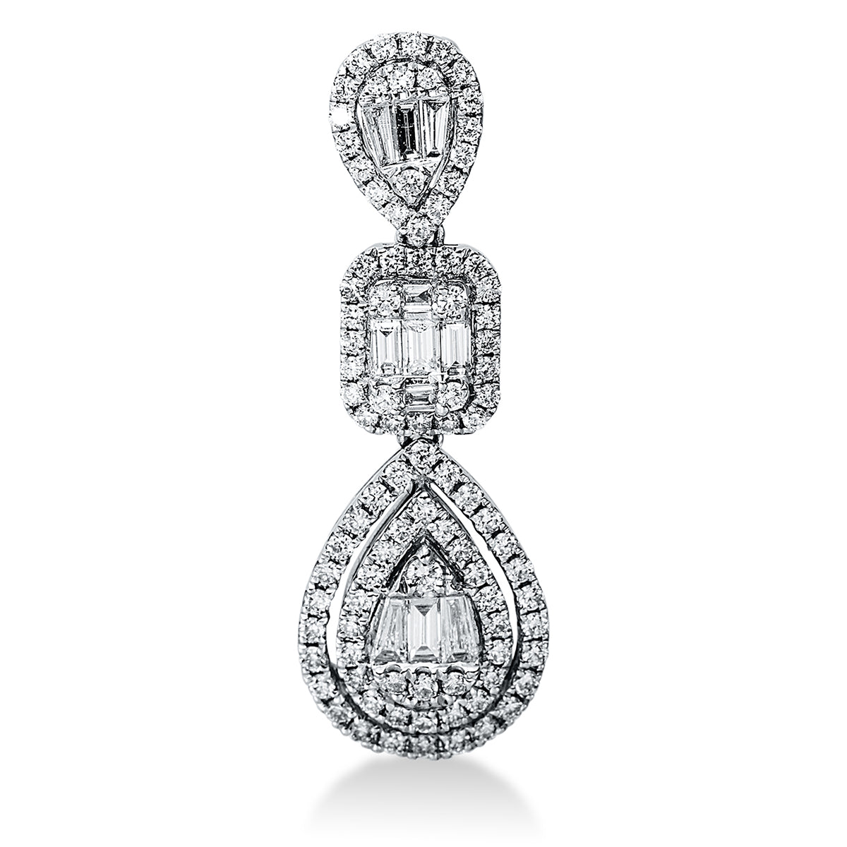 diamond full cut baguette illusion pendant in white gold