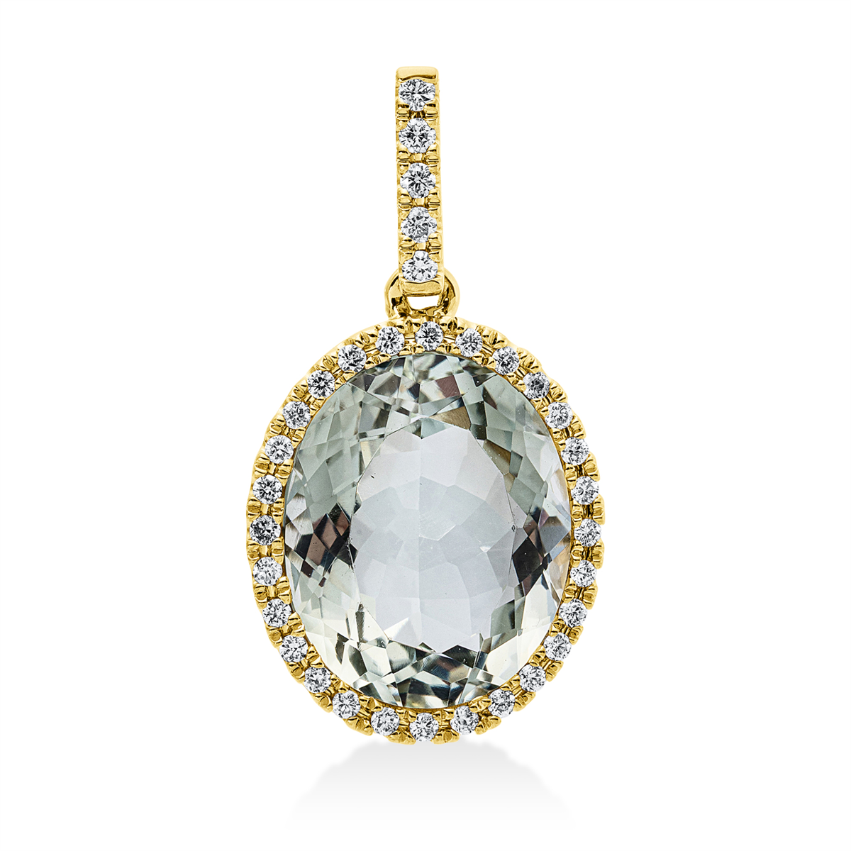 diamond full cut amethyst colored stone fashion pendant in yellow gold