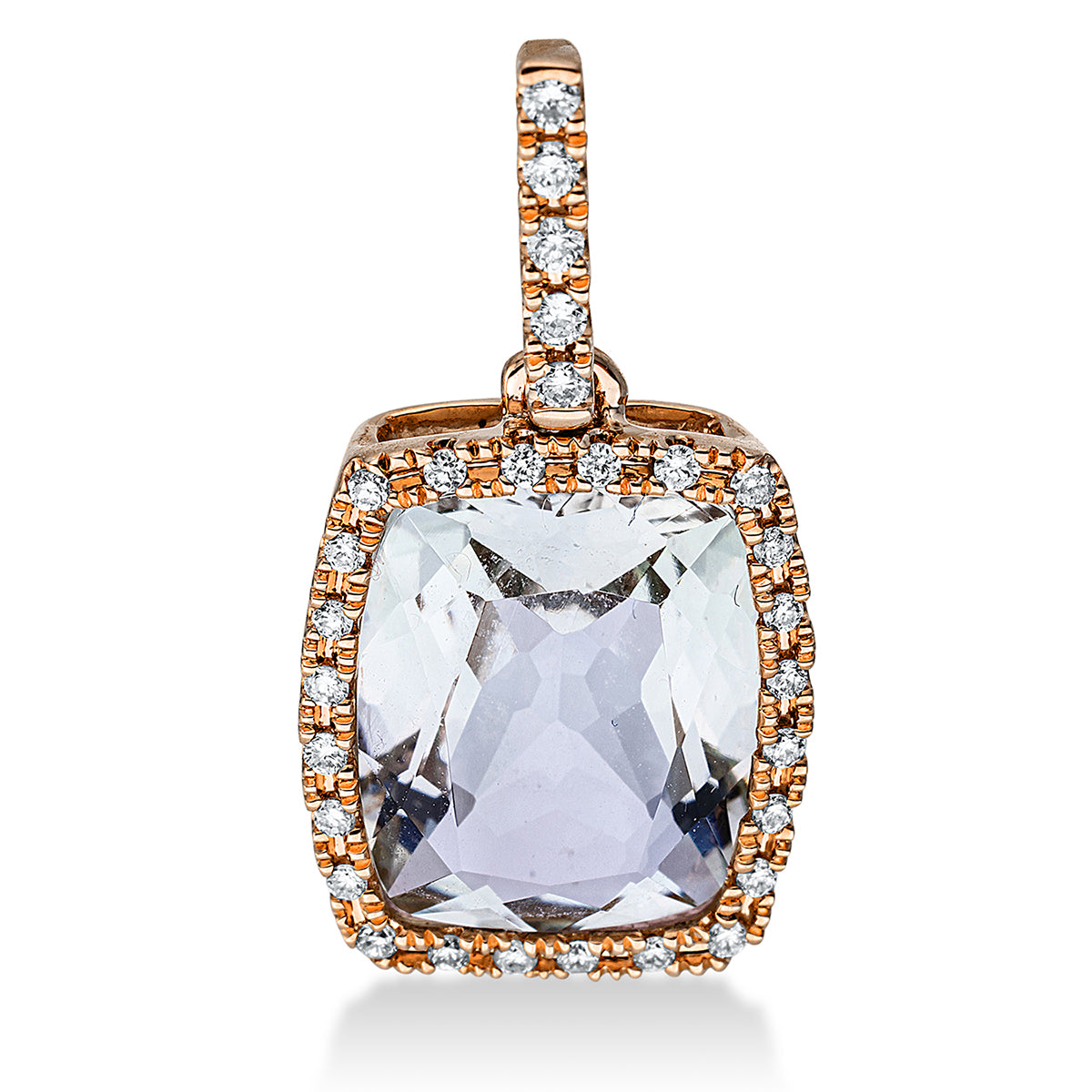 diamond full cut amethyst colored stone fashion pendant in red gold