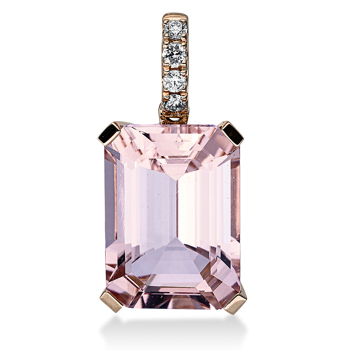 diamond full cut morganite colored stone fashion pendant in red gold