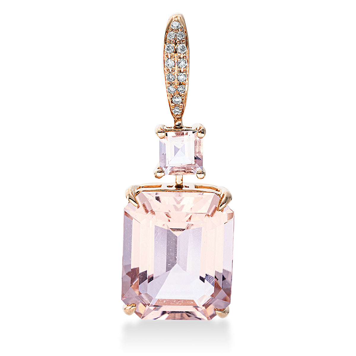 diamond full cut morganite colored stone fashion pendant in red gold