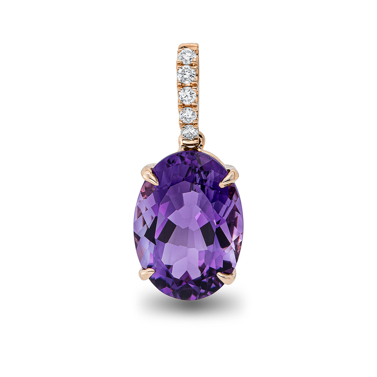 diamond full cut amethyst colored stone fashion pendant in red gold