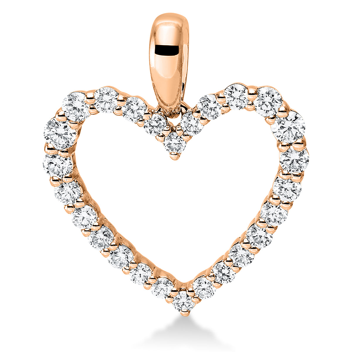 diamond full cut heart pendant in red gold