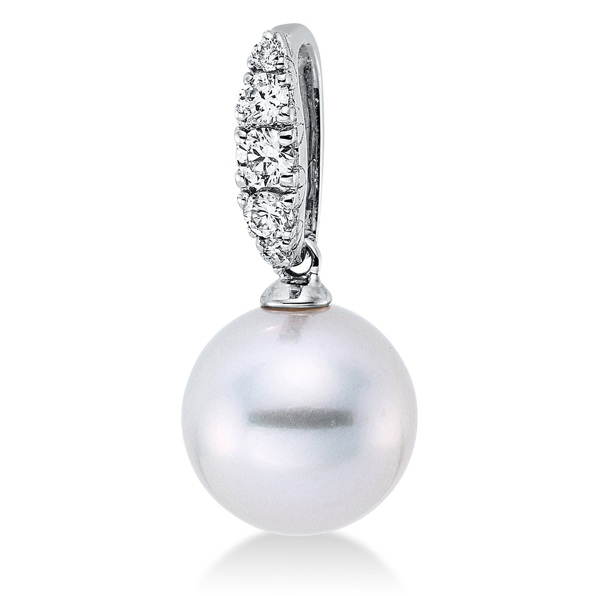 diamond full cut pearl pendant in white gold