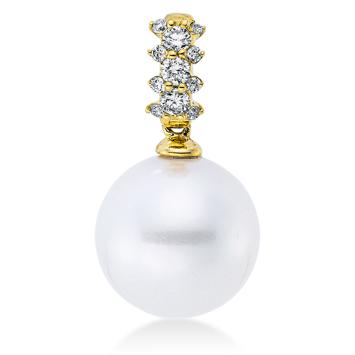 diamond full cut pearl pendant in yellow gold