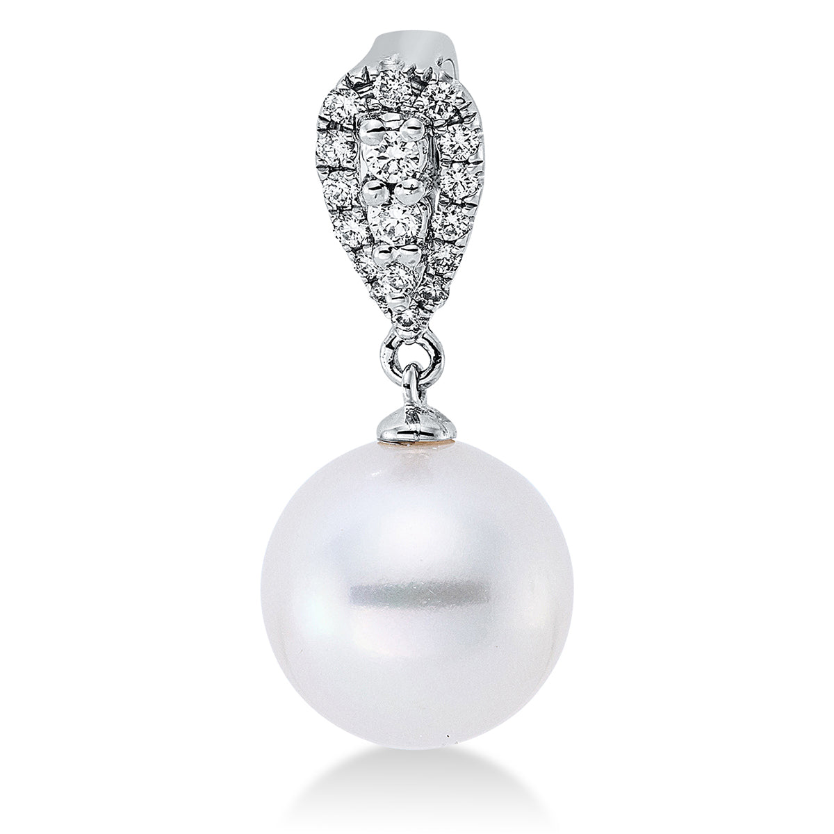 diamond full cut pearl pendant in white gold