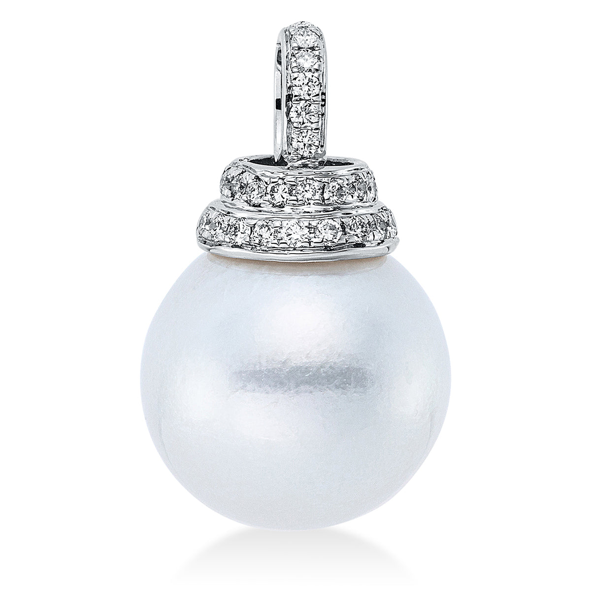 diamond full cut pearl pendant in white gold