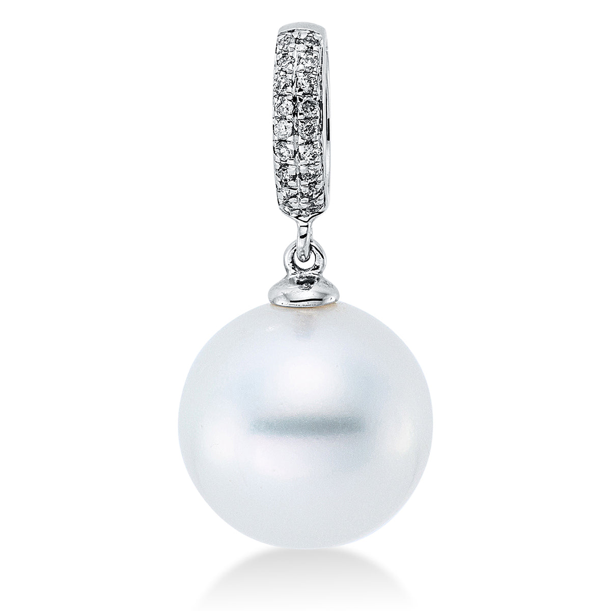 diamond full cut pearl pendant in white gold