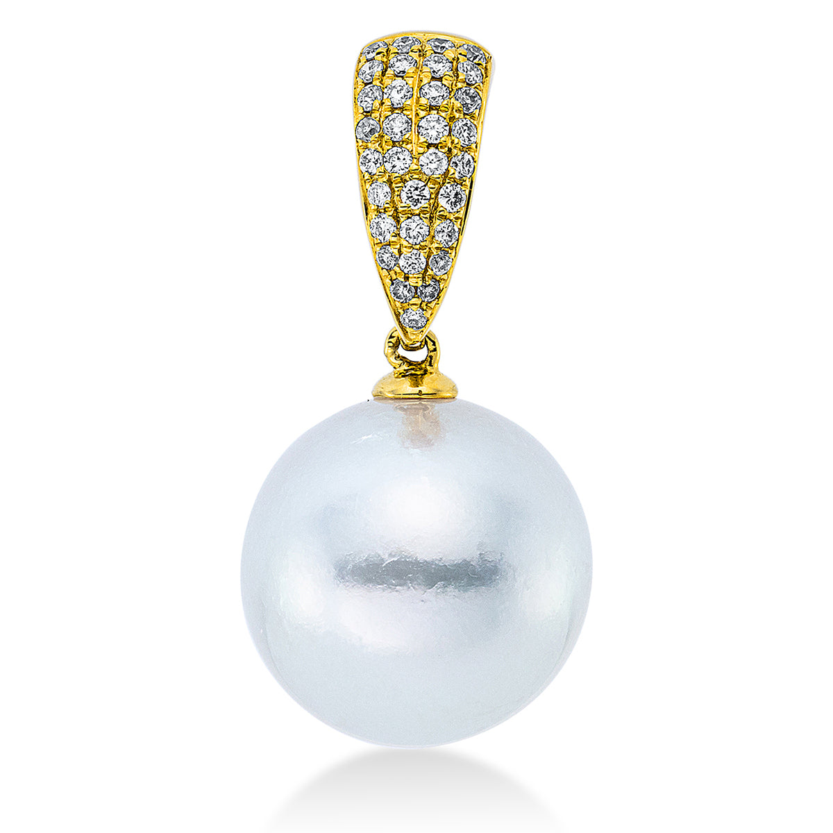 diamond full cut pearl pendant in yellow gold