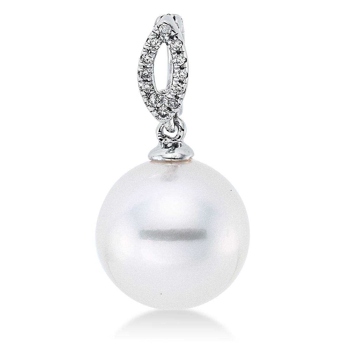 diamond full cut pearl pendant in white gold