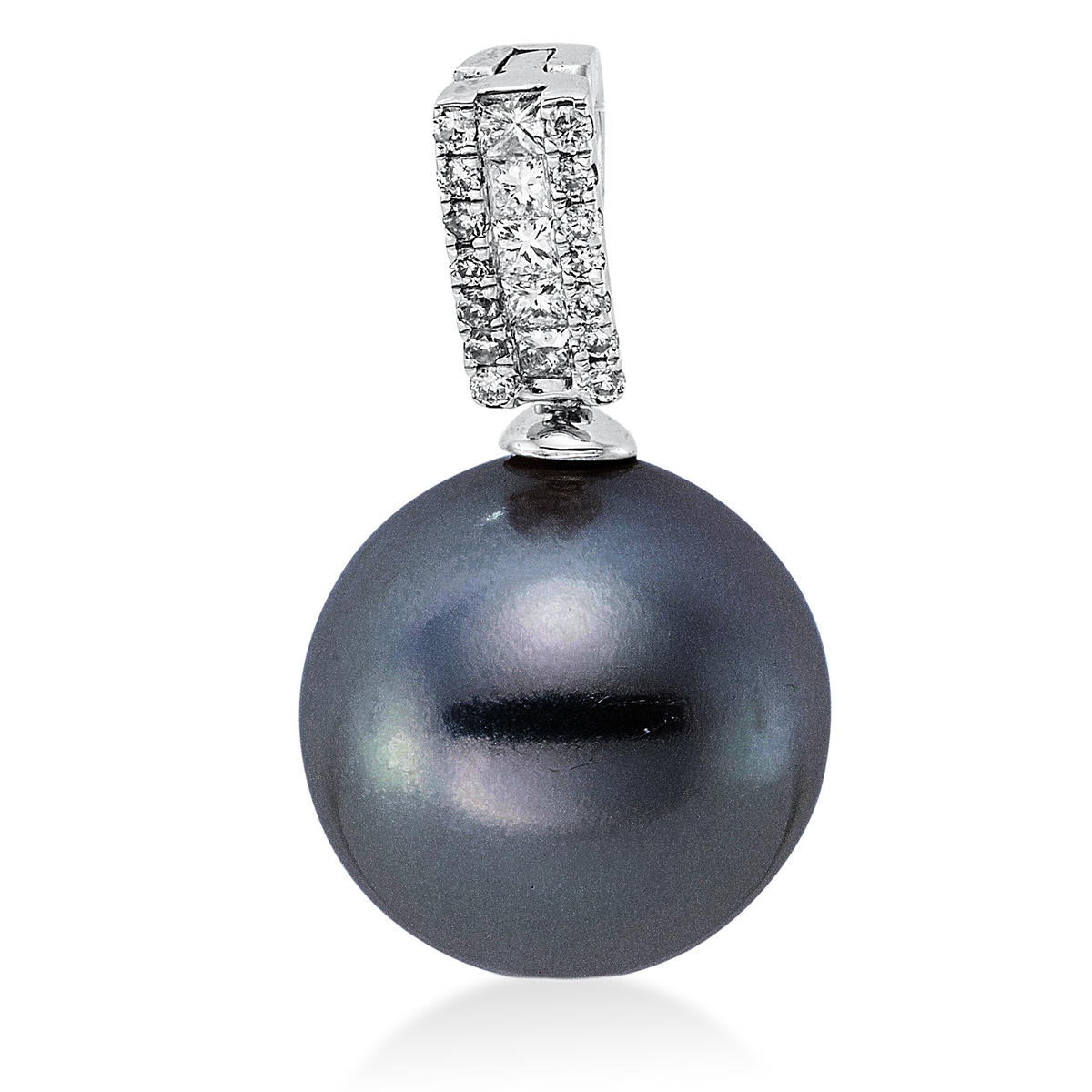 diamond full cut pearl pendant in white gold
