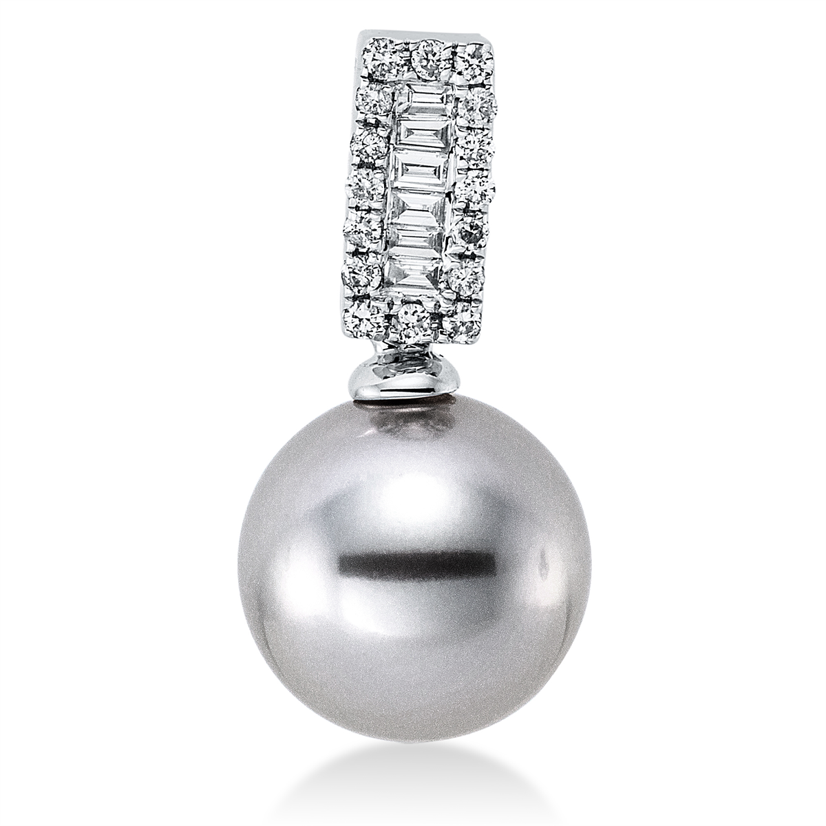 diamond full cut pearl pendant in white gold
