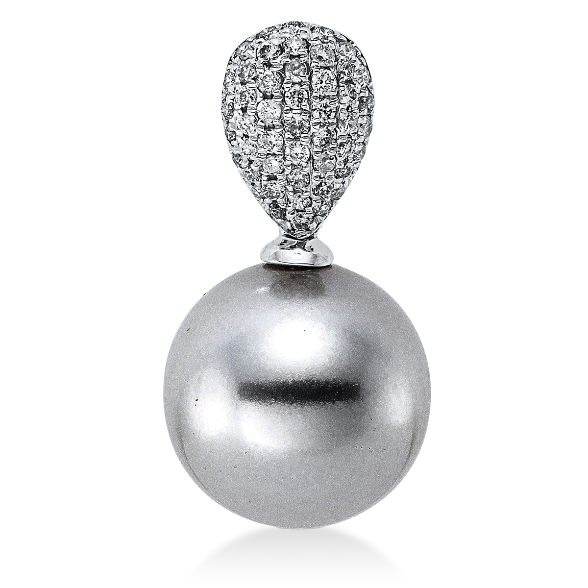 diamond full cut pearl pendant in white gold