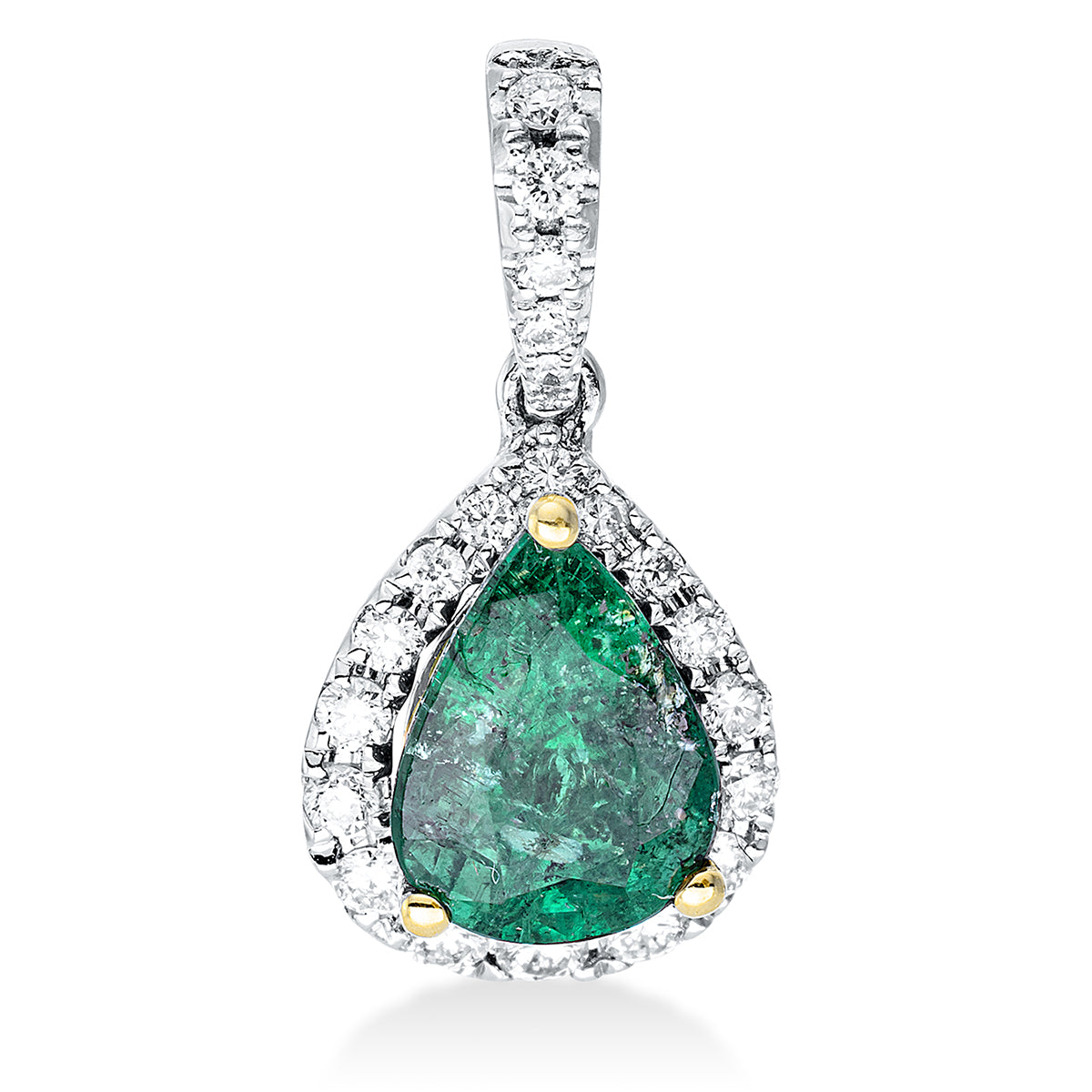 diamond full cut emerald colored stone classic pendant in white gold / yellow gold