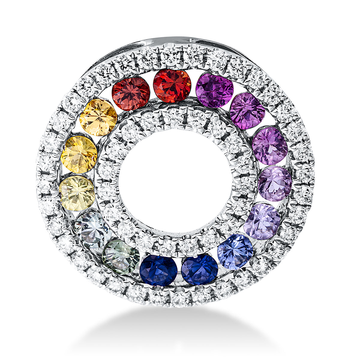 diamond full cut sapphire colored stone fashion pendant in white gold