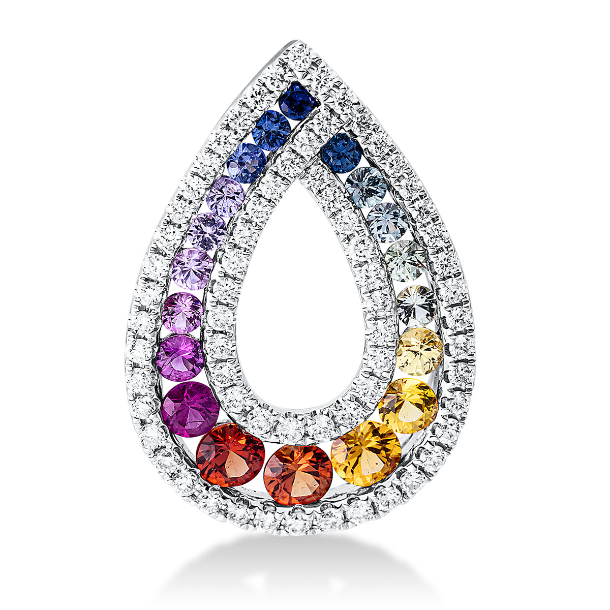 diamond full cut sapphire rainbow & multicolor pendant in white gold