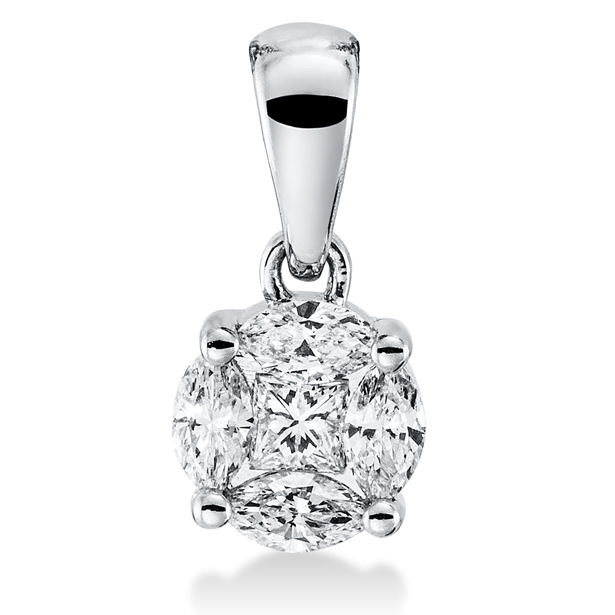 marquise baguette illusion pendant in white gold