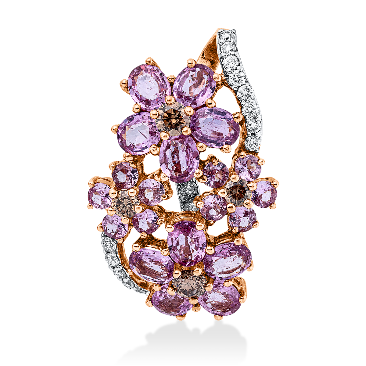 diamond full cut sapphire colored stone classic pendant in red gold / white gold