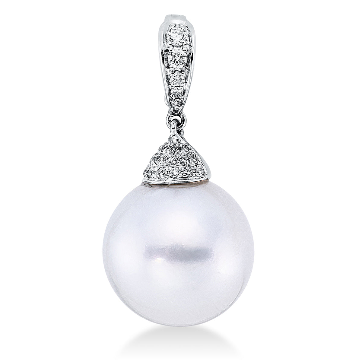 diamond full cut pearl pendant in white gold