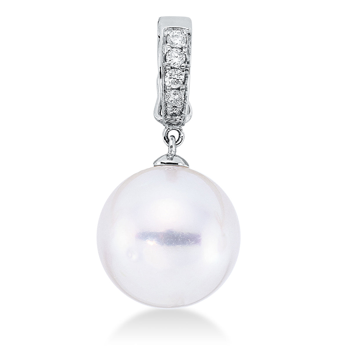 diamond full cut pearl pendant in white gold