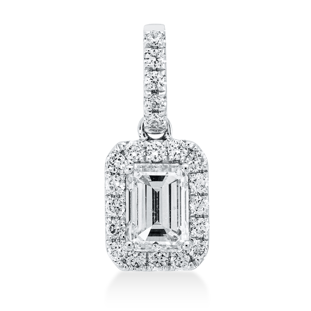 diamond full cut solitaire with accent stones pendant in white gold