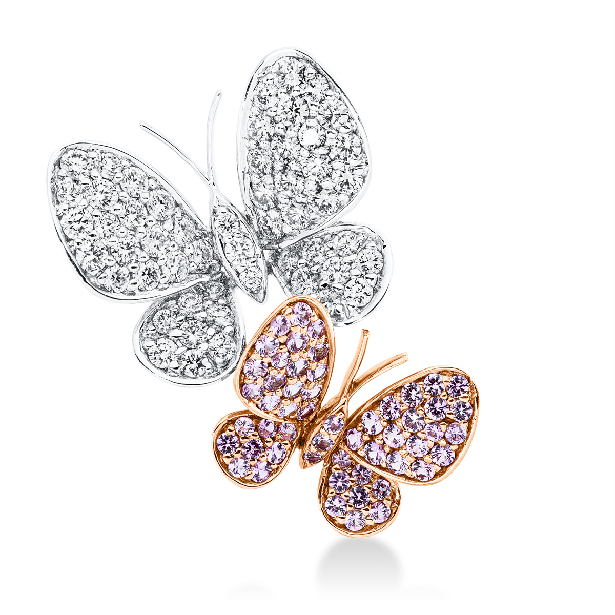 diamond full cut sapphire animal pendant in red gold / white gold