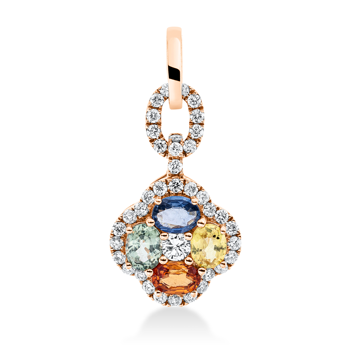diamond full cut sapphire rainbow & multicolor pendant in red gold