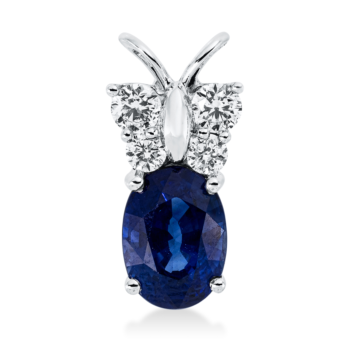 diamond full cut sapphire colored stone classic pendant in white gold