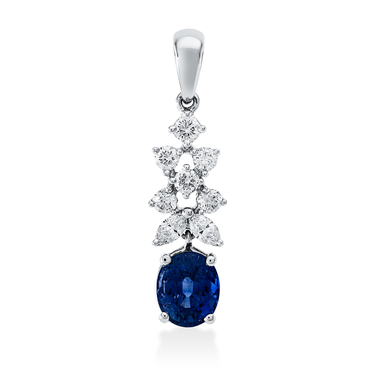 diamond full cut sapphire colored stone classic pendant in white gold