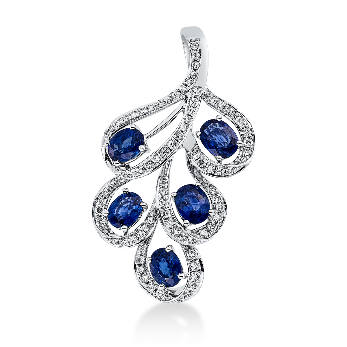 diamond full cut sapphire colored stone classic pendant in white gold
