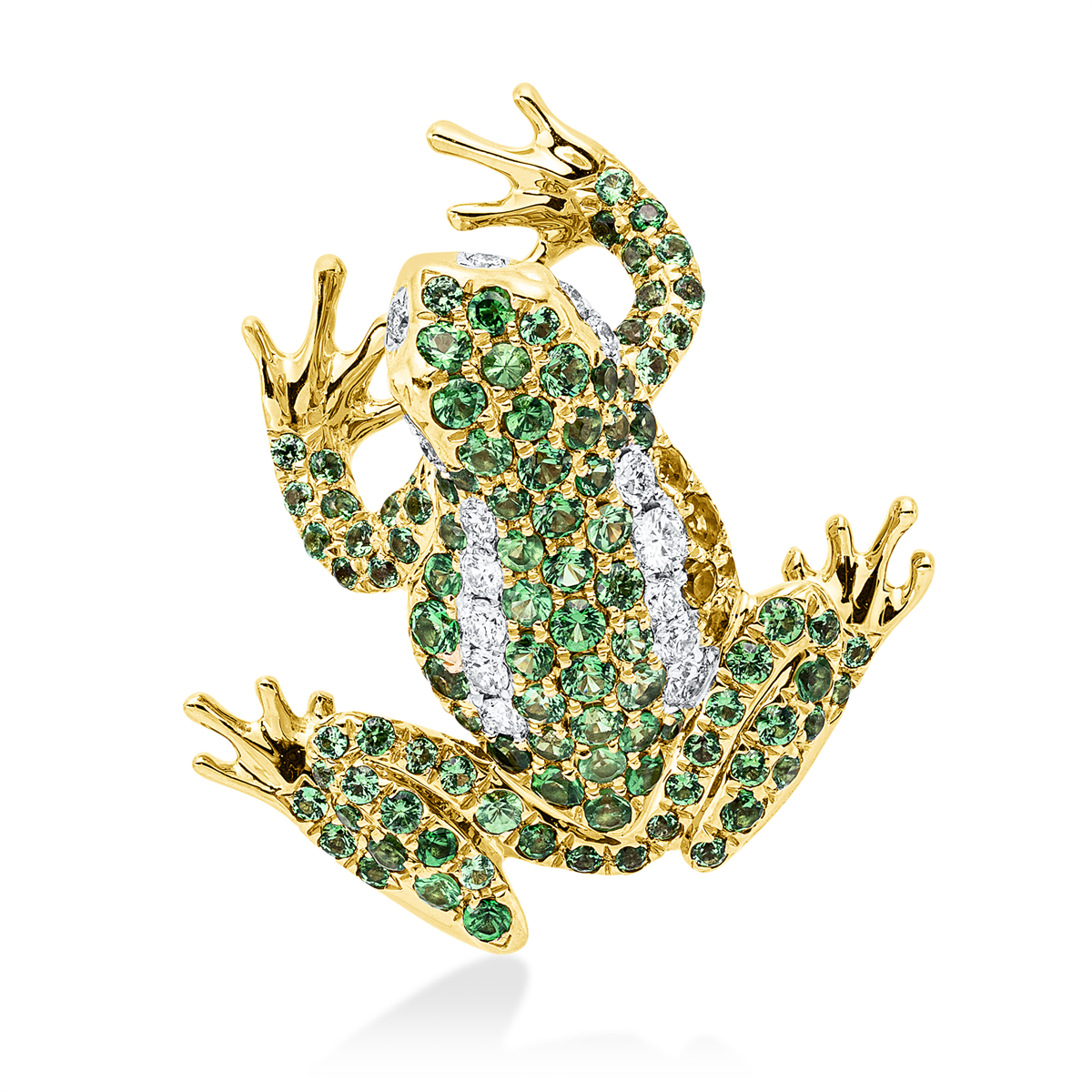 diamond full cut tsavorite animal pendant in yellow gold / white gold