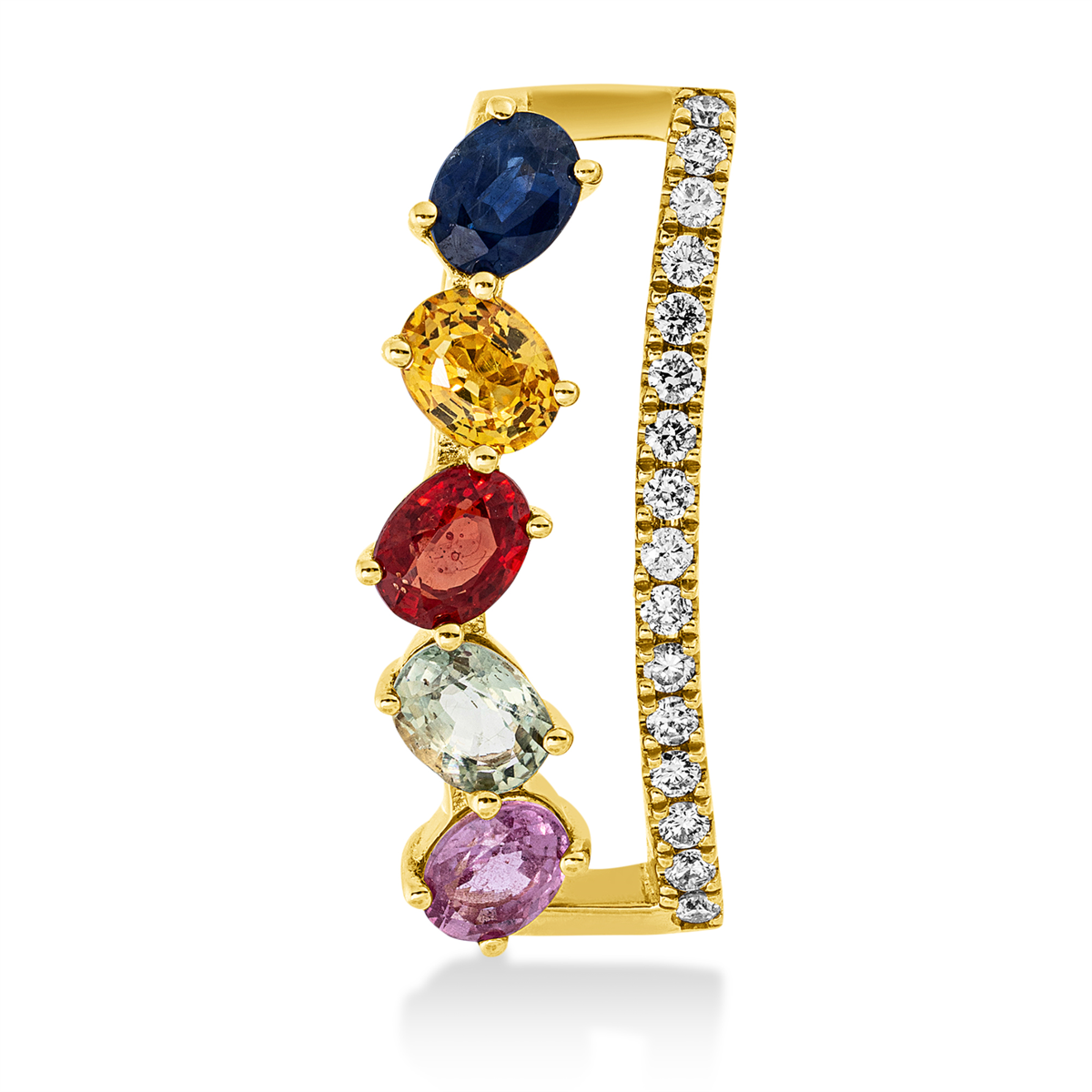 diamond full cut sapphire colored stone classic pendant in yellow gold