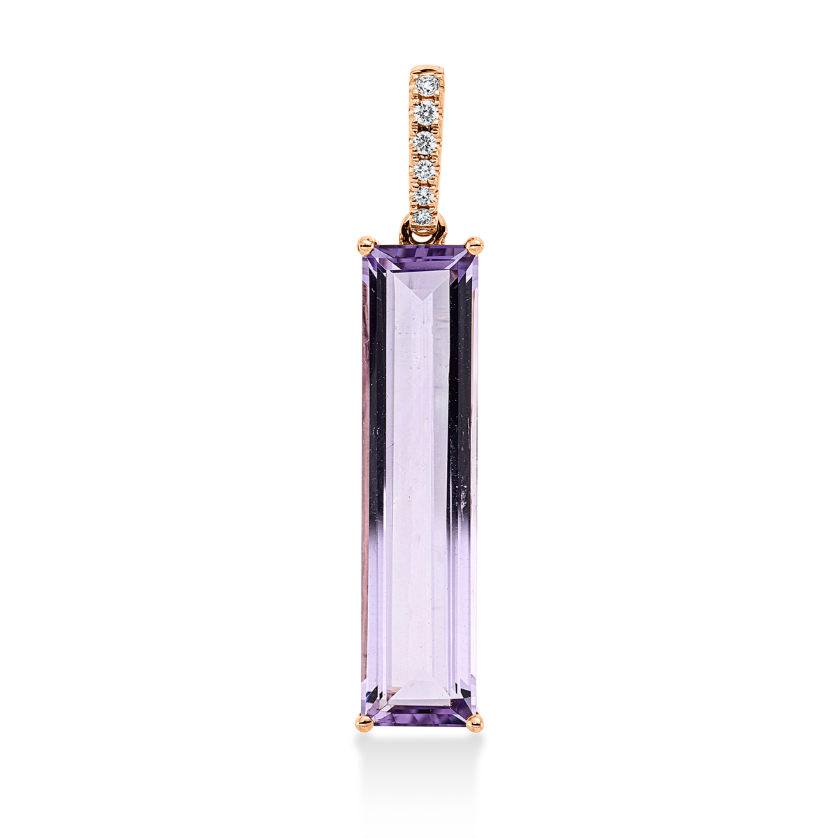 diamond full cut amethyst colored stone fashion pendant in red gold