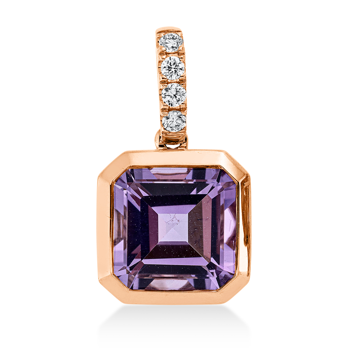 diamond full cut amethyst colored stone fashion pendant in red gold