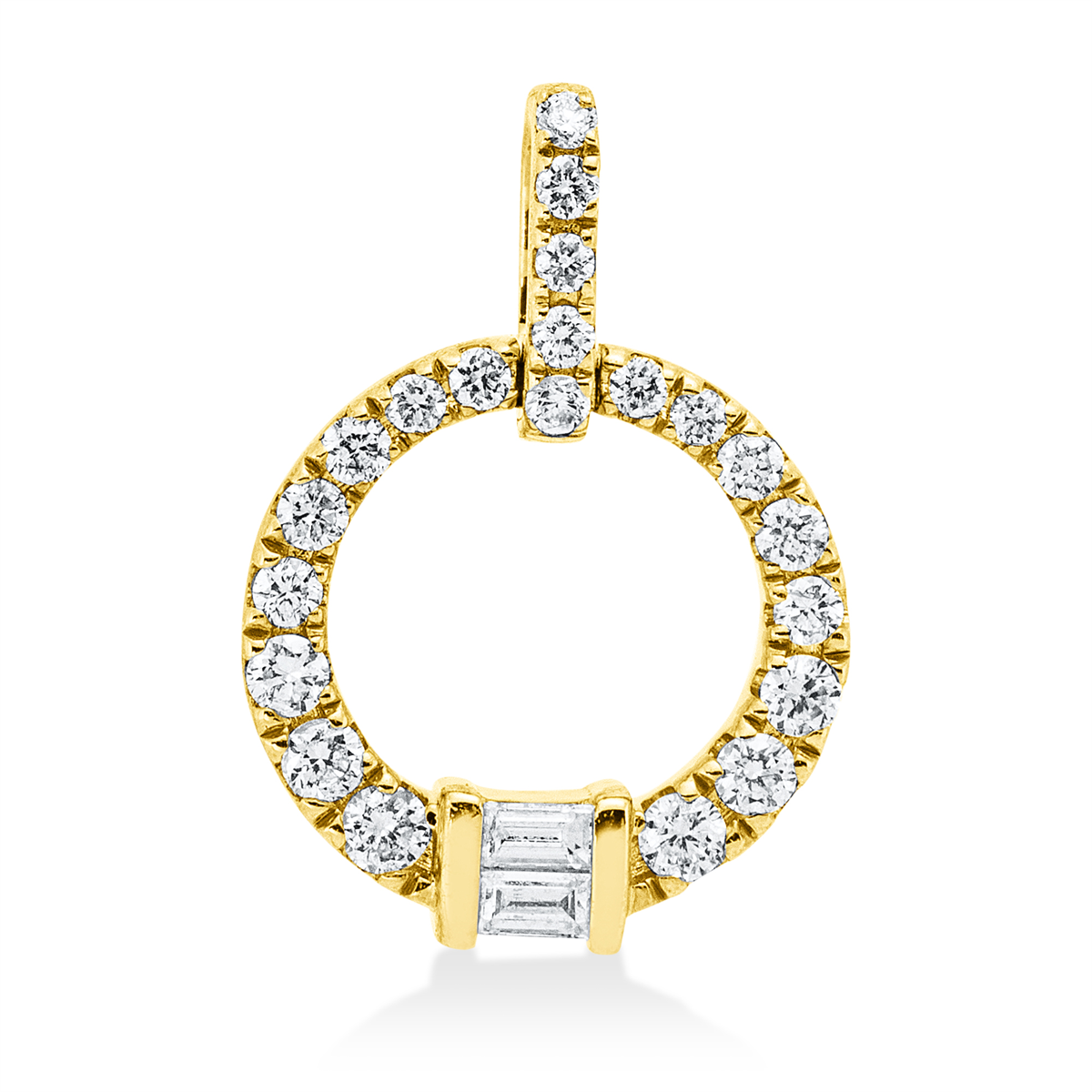 diamond full cut baguette pendant in yellow gold